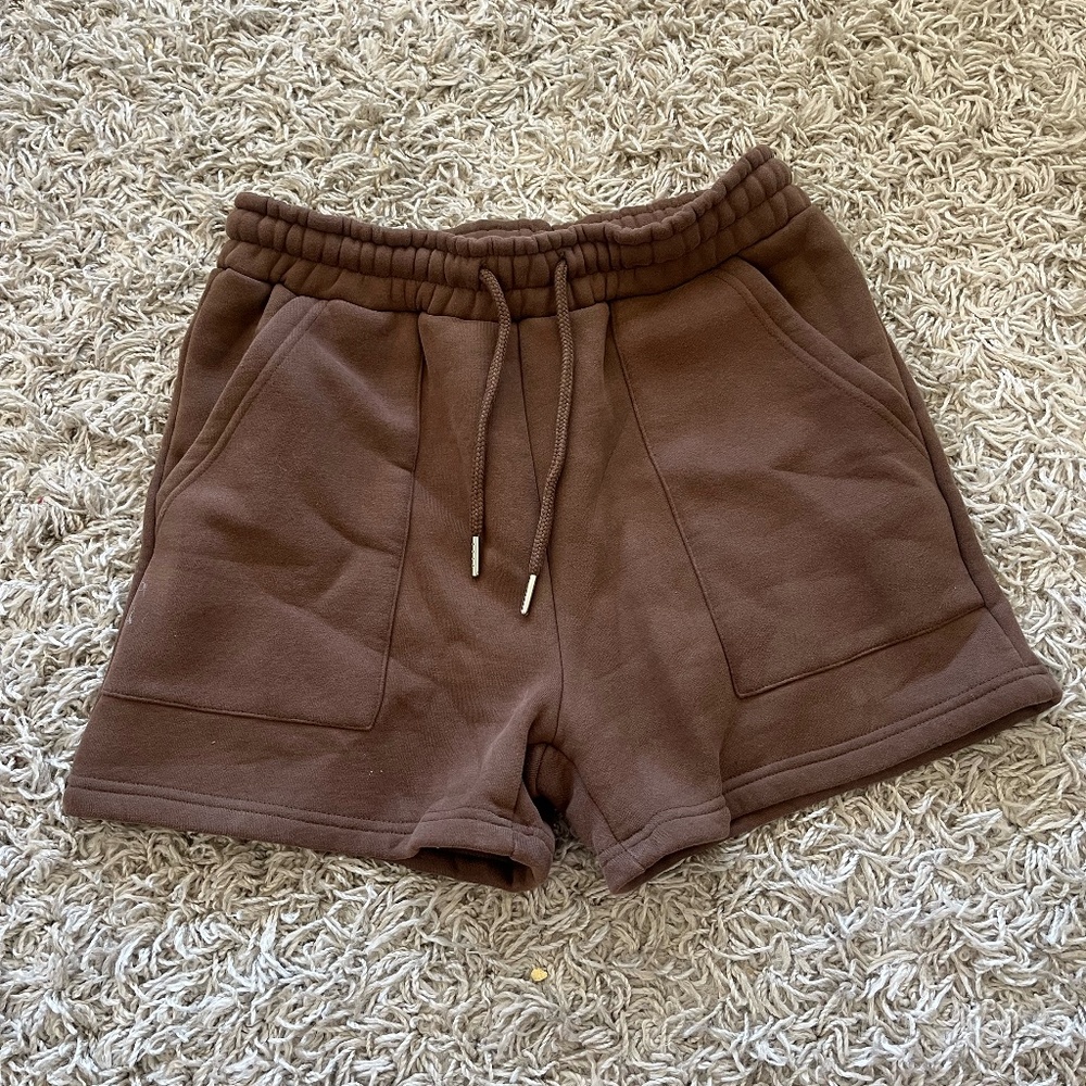 Womens Brown Terrycloth HWLF Drawstring Shorts SIZE M